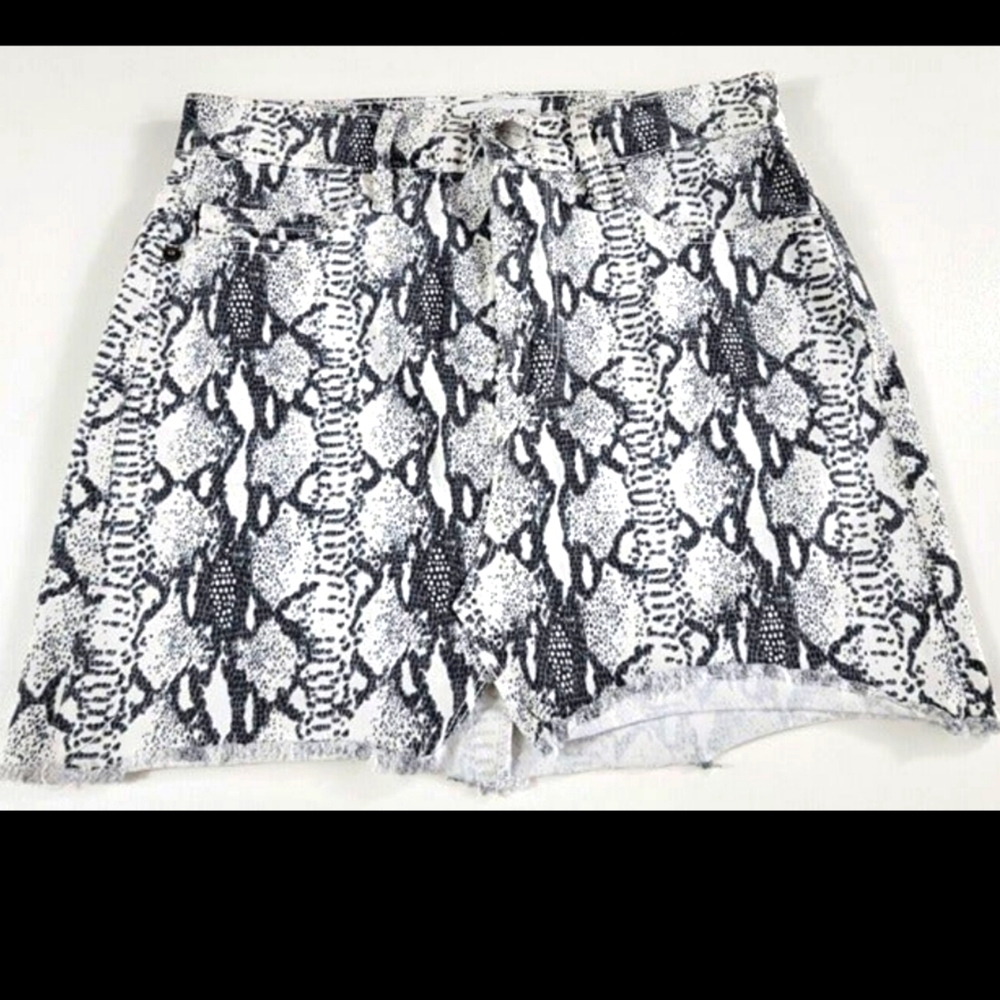 Frame Snake Skin Pattern Denim Skirt Size 24 USA Made Raw Hem